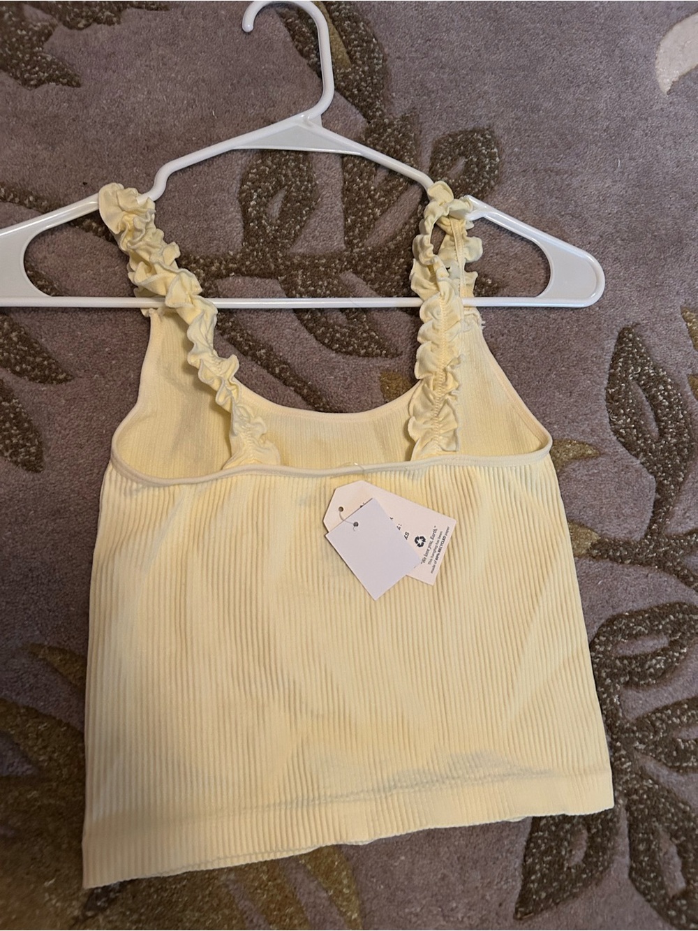 Hippie Rose Ruffled Strap Ribbed Crop Top - Light Yellow - Picture 3 of 3